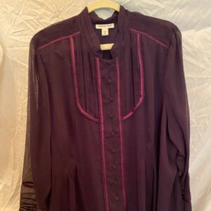 Coldwater Creek Maroon Sheer Top with Decor and Lining, 3X